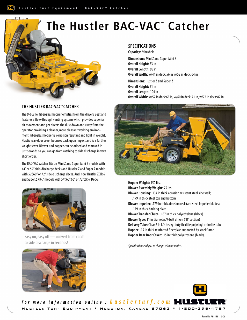 Hustler Turf BAC-VAC User Manual | 1 page