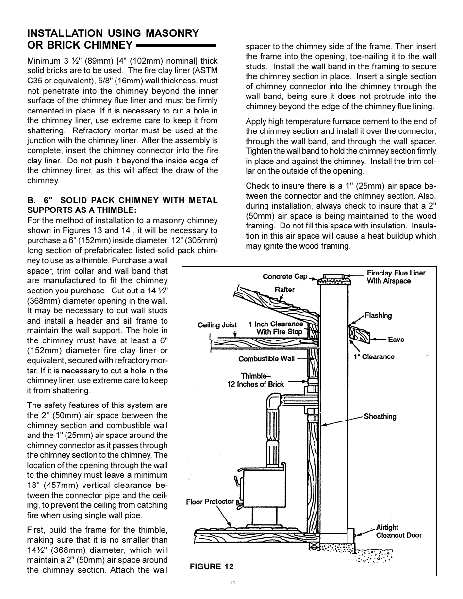 Installation using masonry or brick chimney | Heat & Glo Fireplace WS-250 User Manual | Page 11 / 27