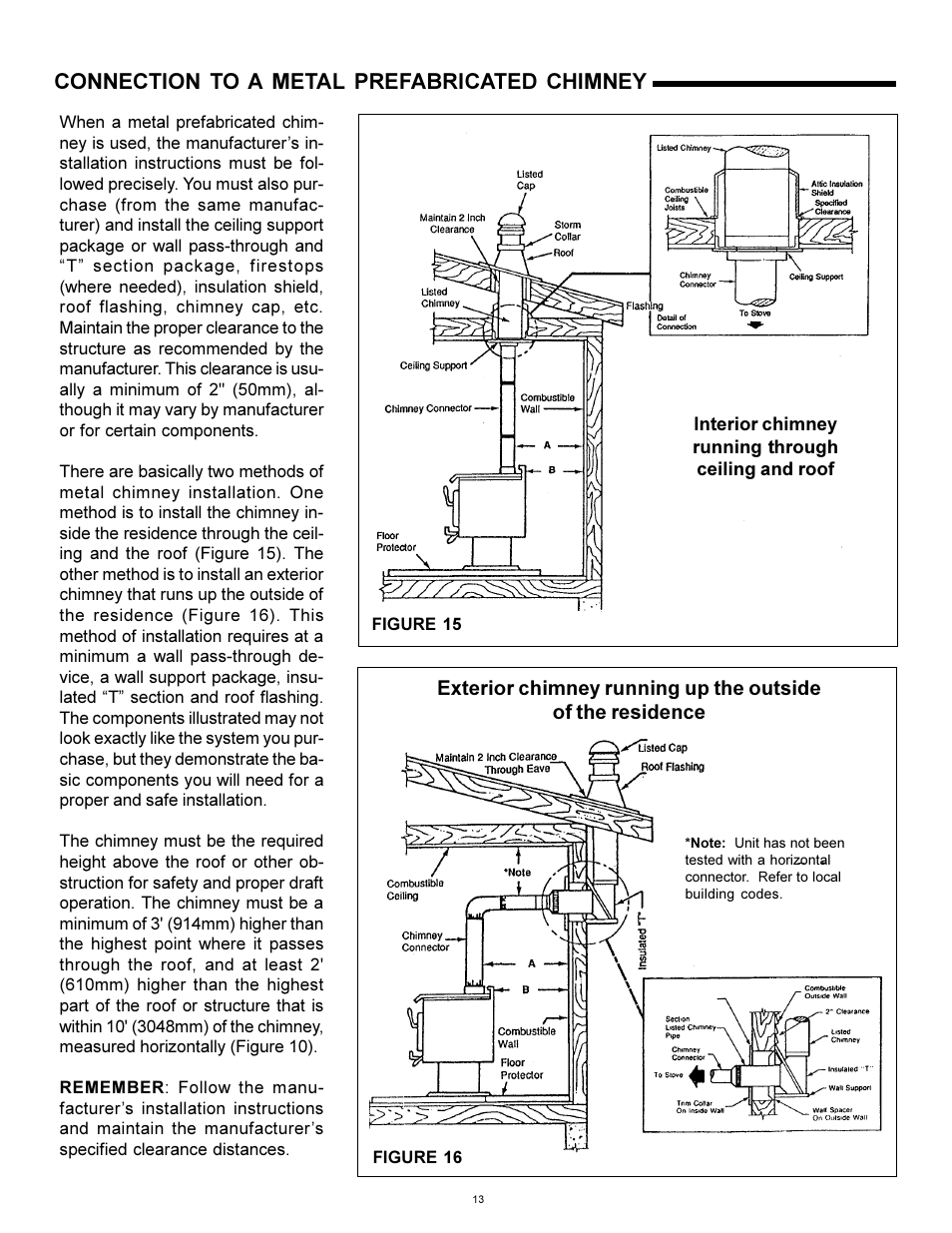Connection to a metal prefabricated chimney | Heat & Glo Fireplace WS-250 User Manual | Page 13 / 27