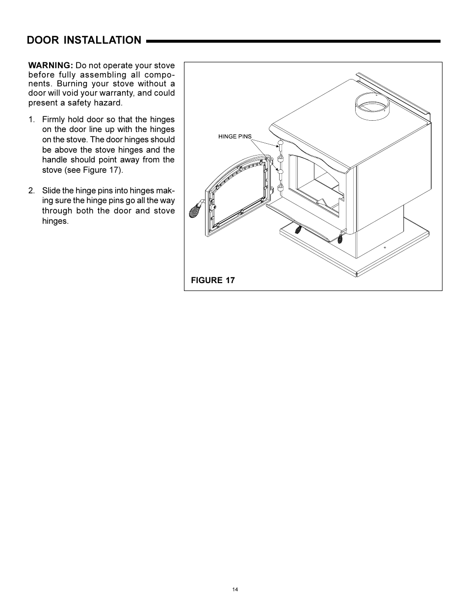Door installation | Heat & Glo Fireplace WS-250 User Manual | Page 14 / 27