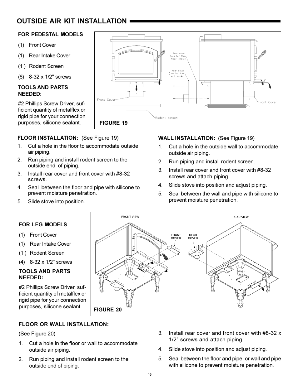 Outside air kit, Outside air kit installation | Heat & Glo Fireplace WS-250 User Manual | Page 16 / 27