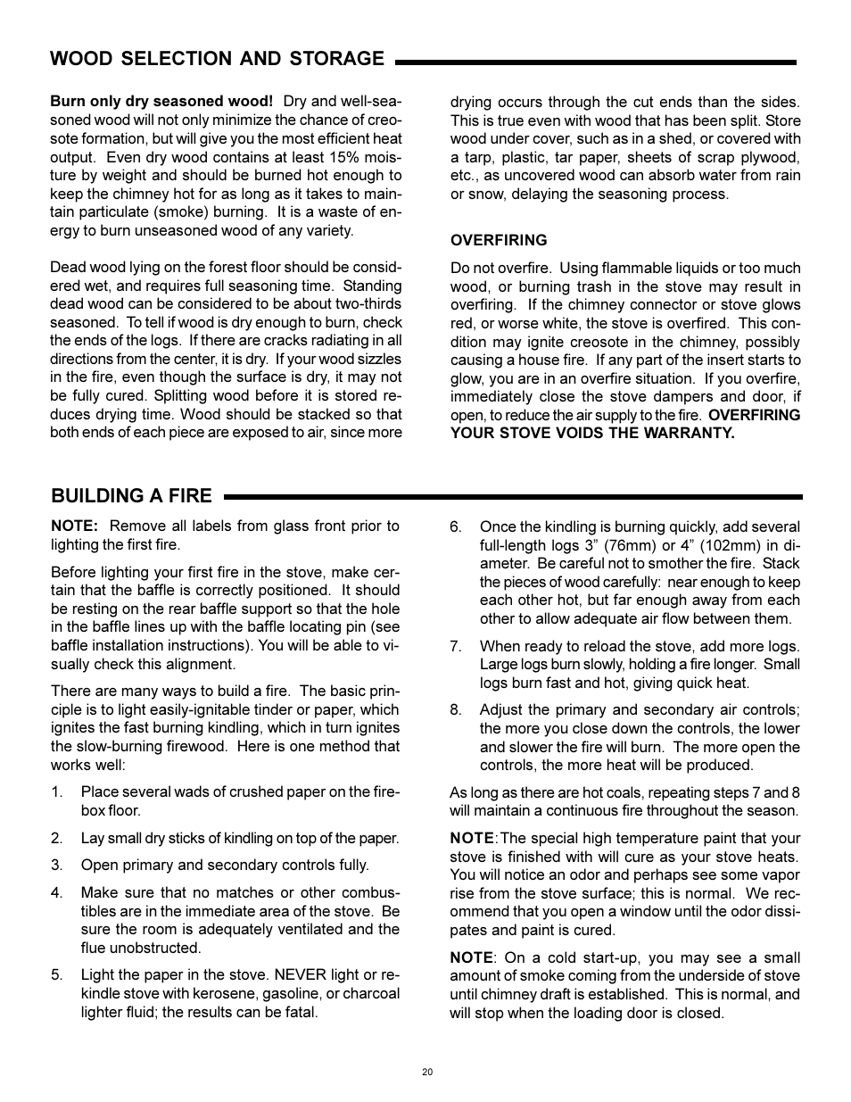 Wood selection and storage, Building a fire | Heat & Glo Fireplace WS-250 User Manual | Page 20 / 27