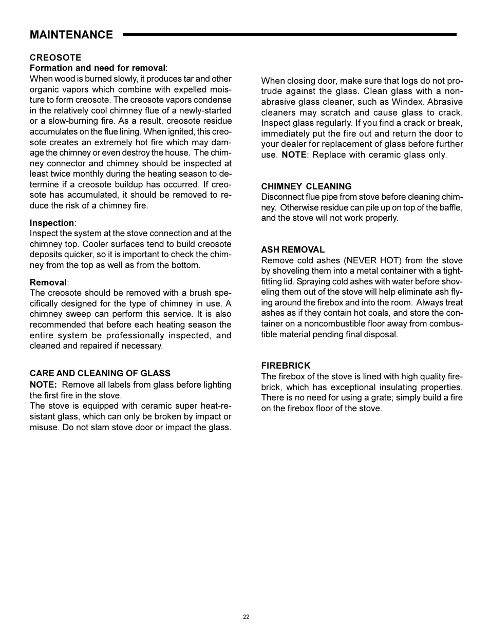 Maintenance | Heat & Glo Fireplace WS-250 User Manual | Page 22 / 27