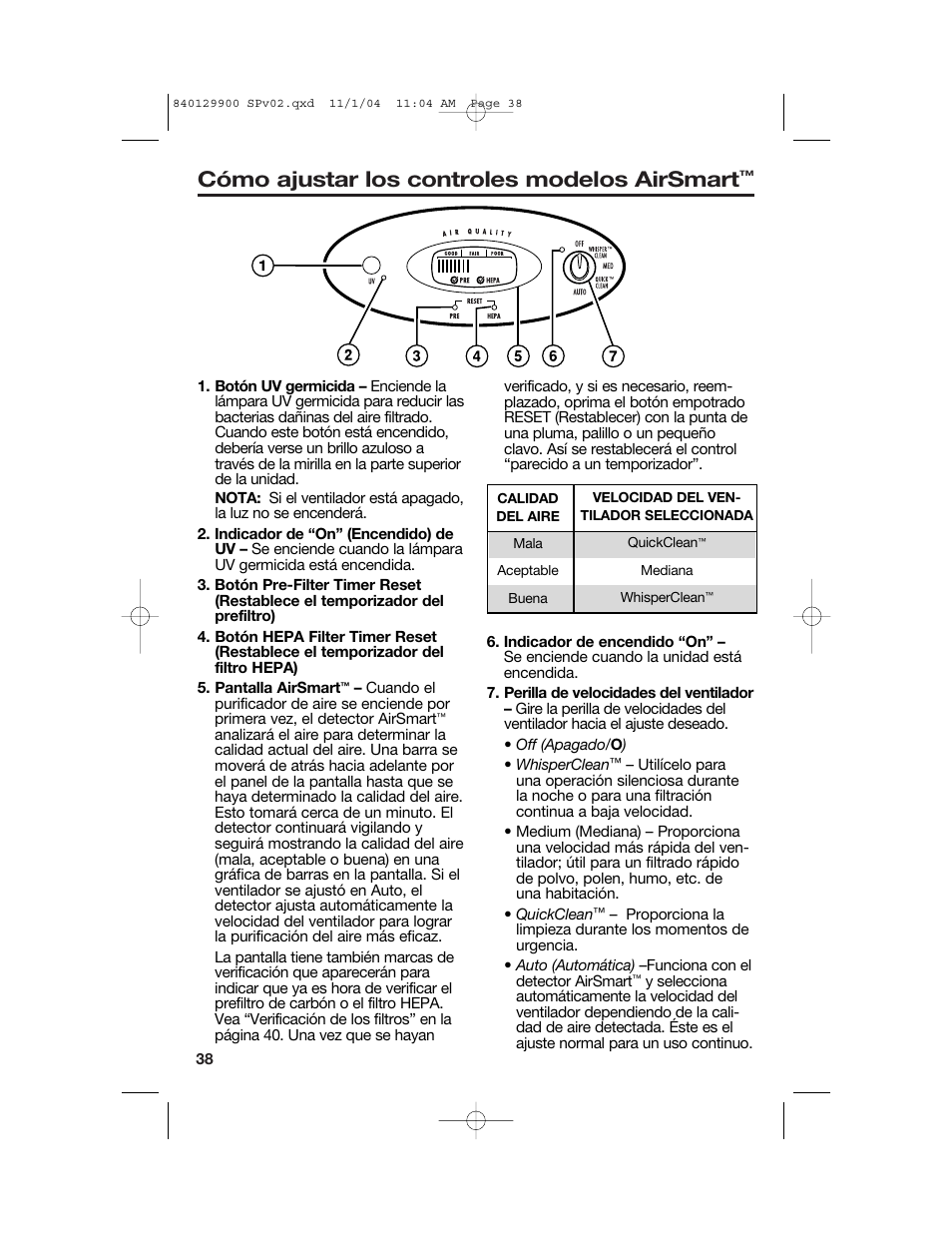 Cómo ajustar los controles modelos airsmart | Hamilton Beach 04161 User Manual | Page 38 / 48