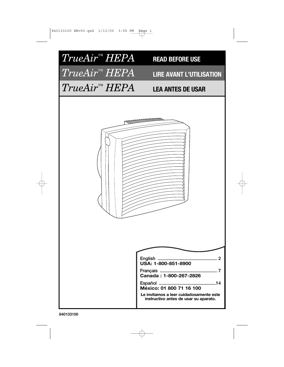 Hamilton Beach TrueAir HEPA User Manual | 20 pages