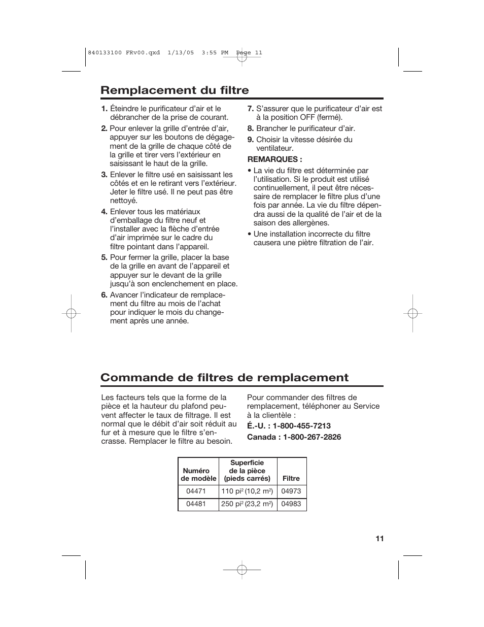 Hamilton Beach TrueAir HEPA User Manual | Page 11 / 20