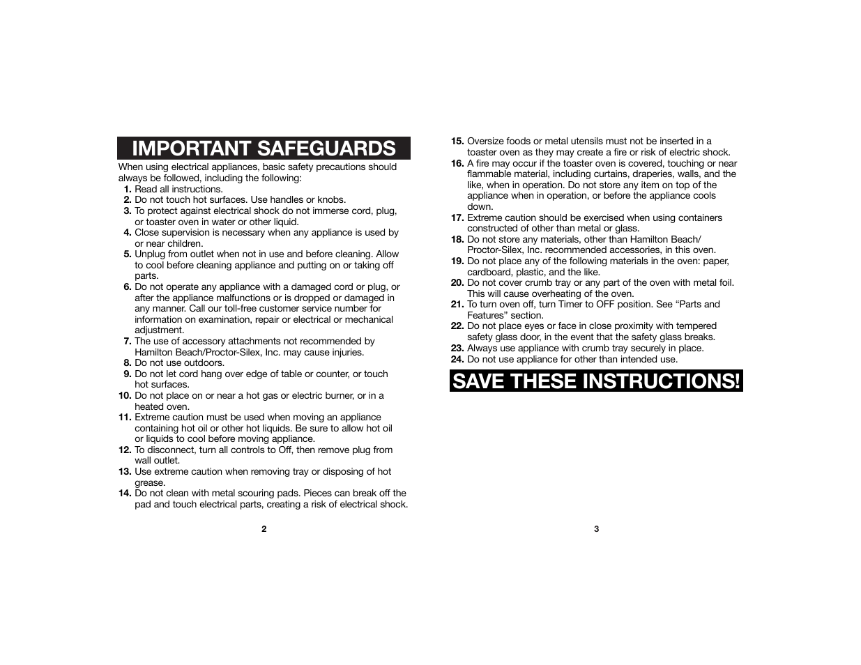 Important safeguards, Save these instructions | Hamilton Beach 840107100 User Manual | Page 2 / 8