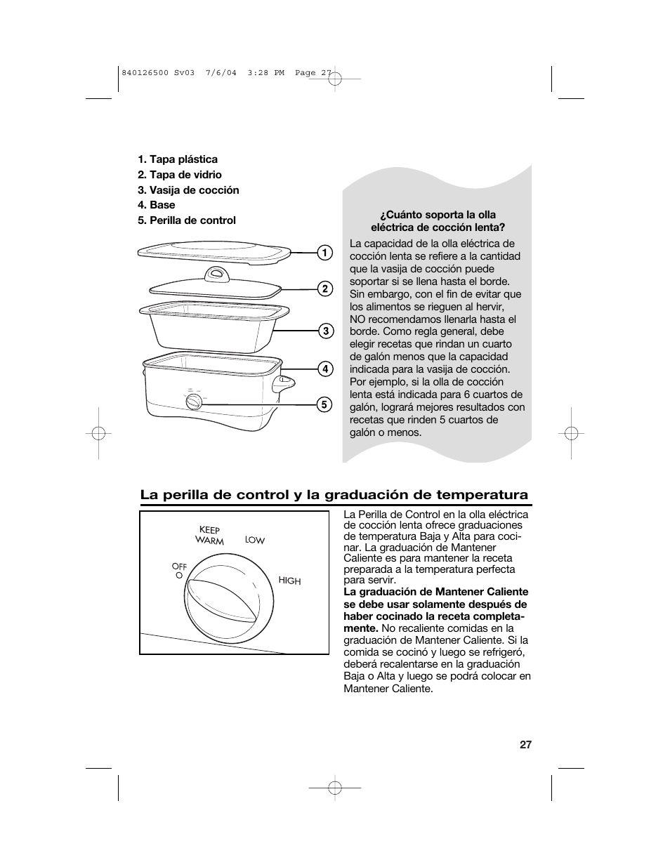 Partes y funciones, Capacidad | Hamilton Beach 33260 User Manual | Page 27 / 36