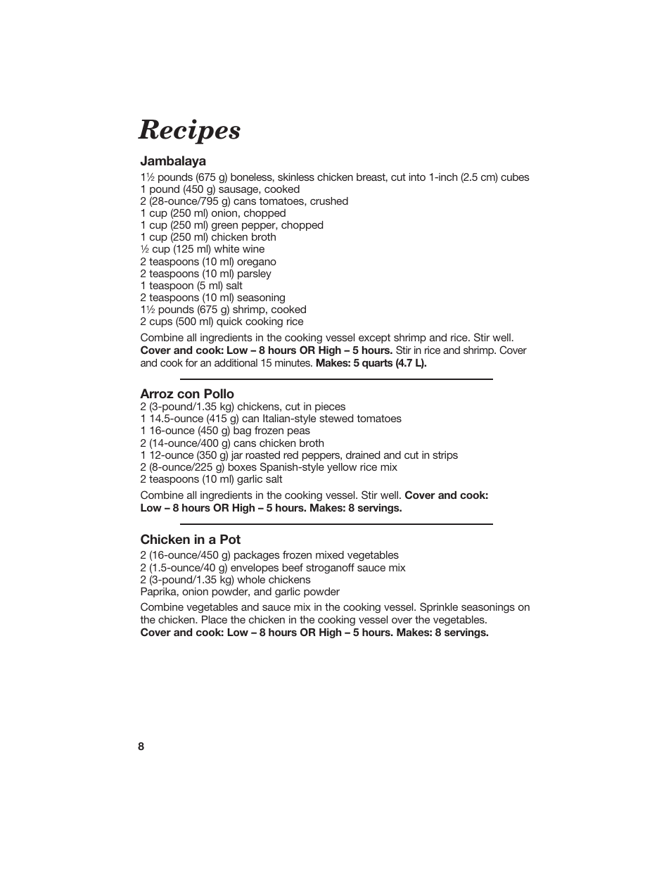 Recipes | Hamilton Beach 840133300 User Manual | Page 8 / 13