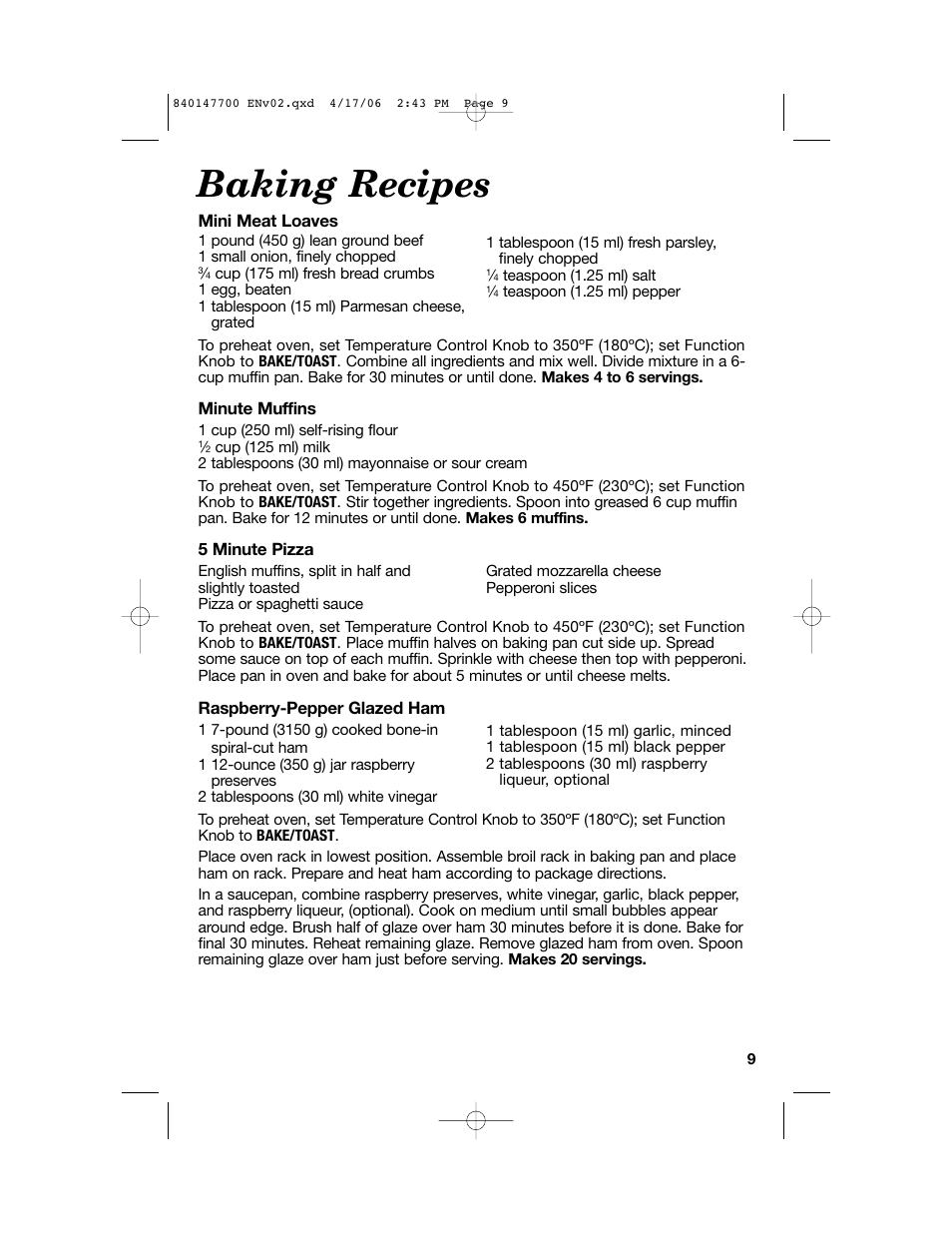 Baking recipes | Hamilton Beach 31180 User Manual | Page 9 / 36