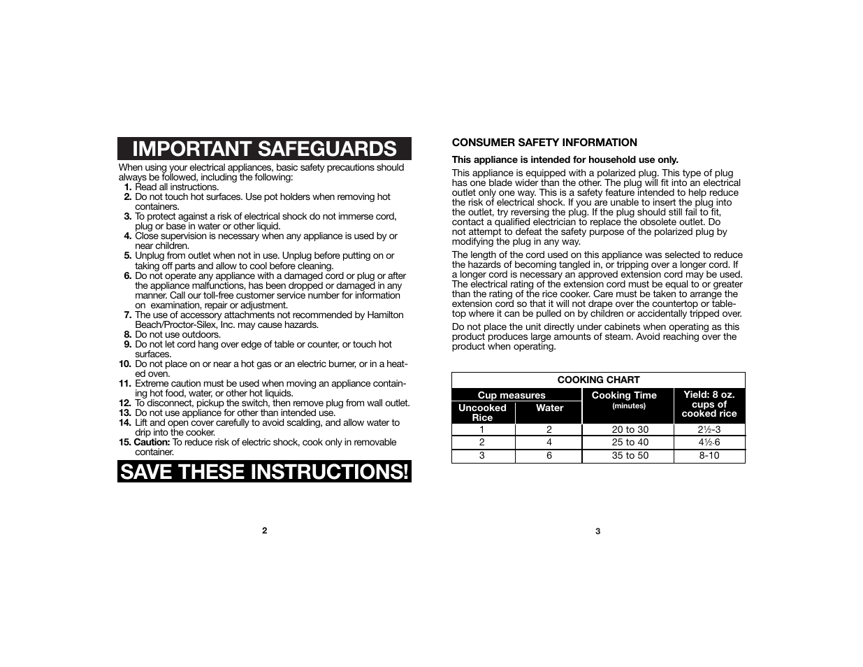 Important safeguards, Save these instructions | Hamilton Beach 840106800 User Manual | Page 2 / 5