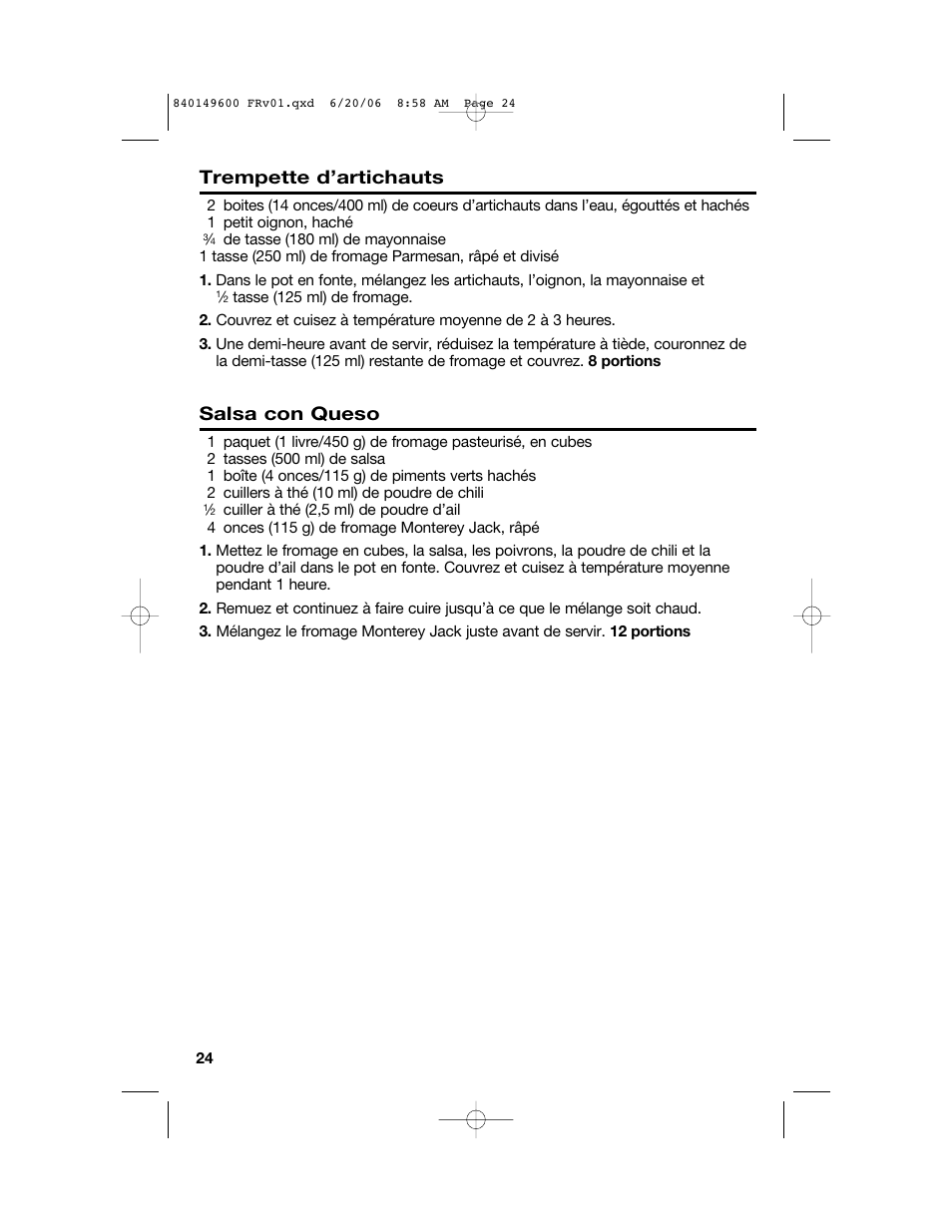 Trempette d’artichauts, Salsa con queso | Hamilton Beach Party Crock 840149600 User Manual | Page 24 / 52