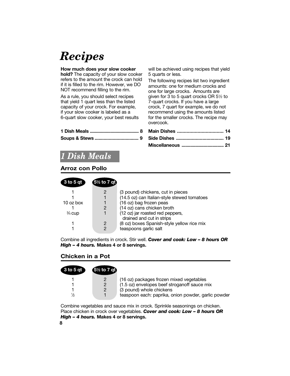 Recipes, 1 dish meals | Hamilton Beach 840096700 User Manual | Page 8 / 24