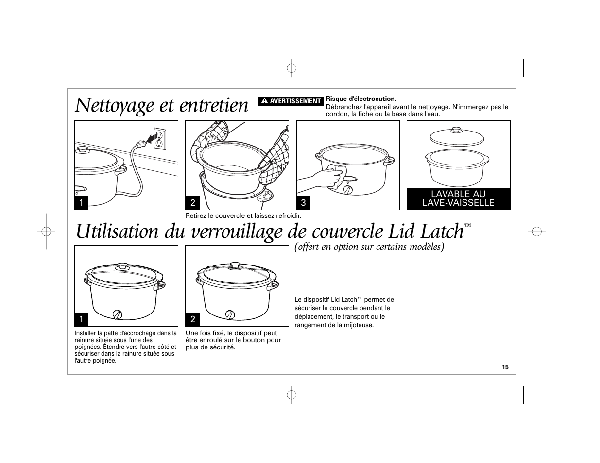 Nettoyage et entretien, Utilisation du verrouillage de couvercle lid latch | Hamilton Beach 33041 User Manual | Page 15 / 32