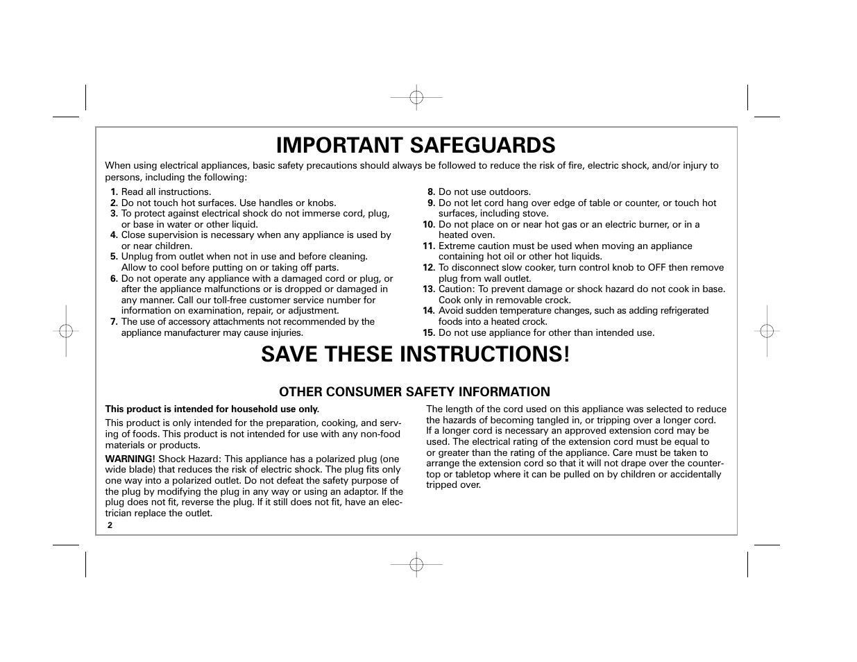 Important safeguards, Save these instructions | Hamilton Beach 33041 User Manual | Page 2 / 32