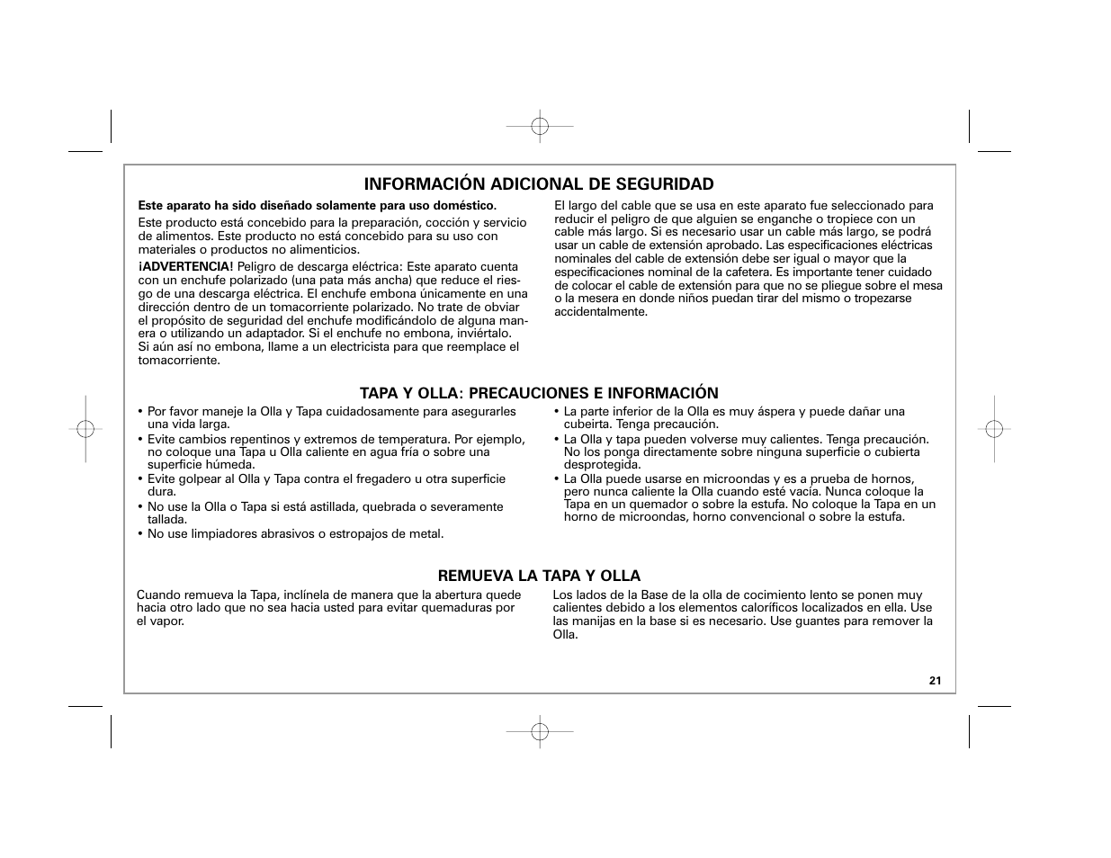 Información adicional de seguridad | Hamilton Beach 33041 User Manual | Page 21 / 32