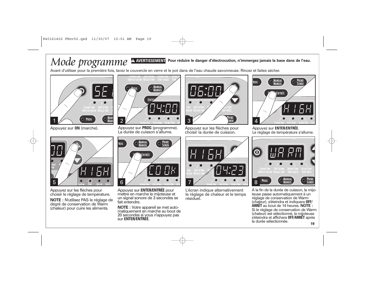 Mode programme | Hamilton Beach 840161402 User Manual | Page 19 / 44