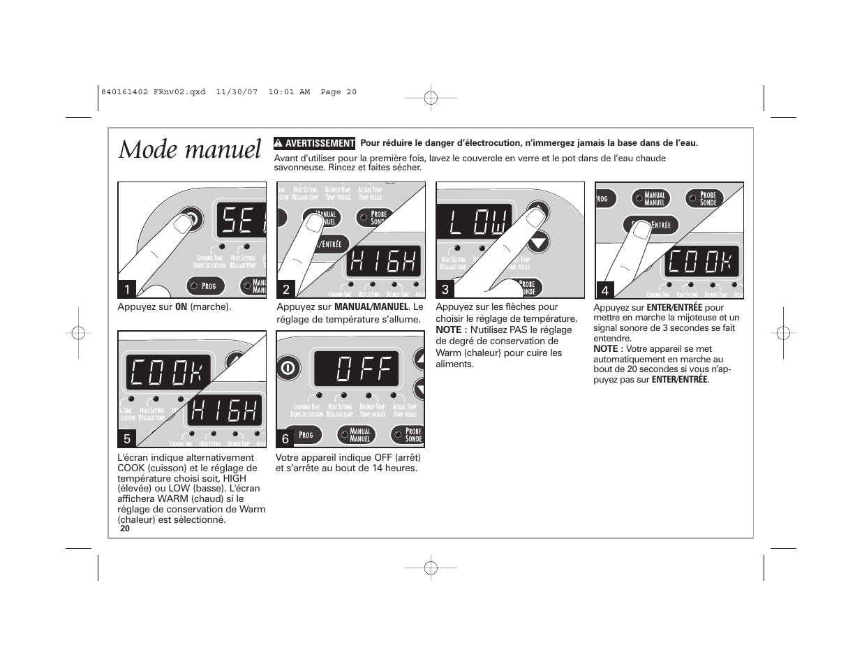 Mode manuel | Hamilton Beach 840161402 User Manual | Page 20 / 44