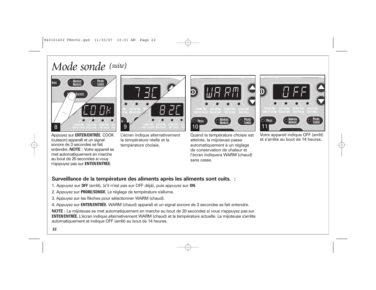 Mode sonde, Suite) | Hamilton Beach 840161402 User Manual | Page 22 / 44