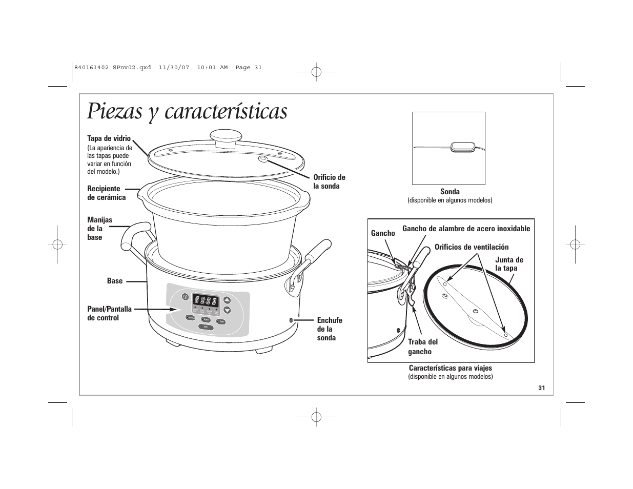 Piezas y características | Hamilton Beach 840161402 User Manual | Page 31 / 44