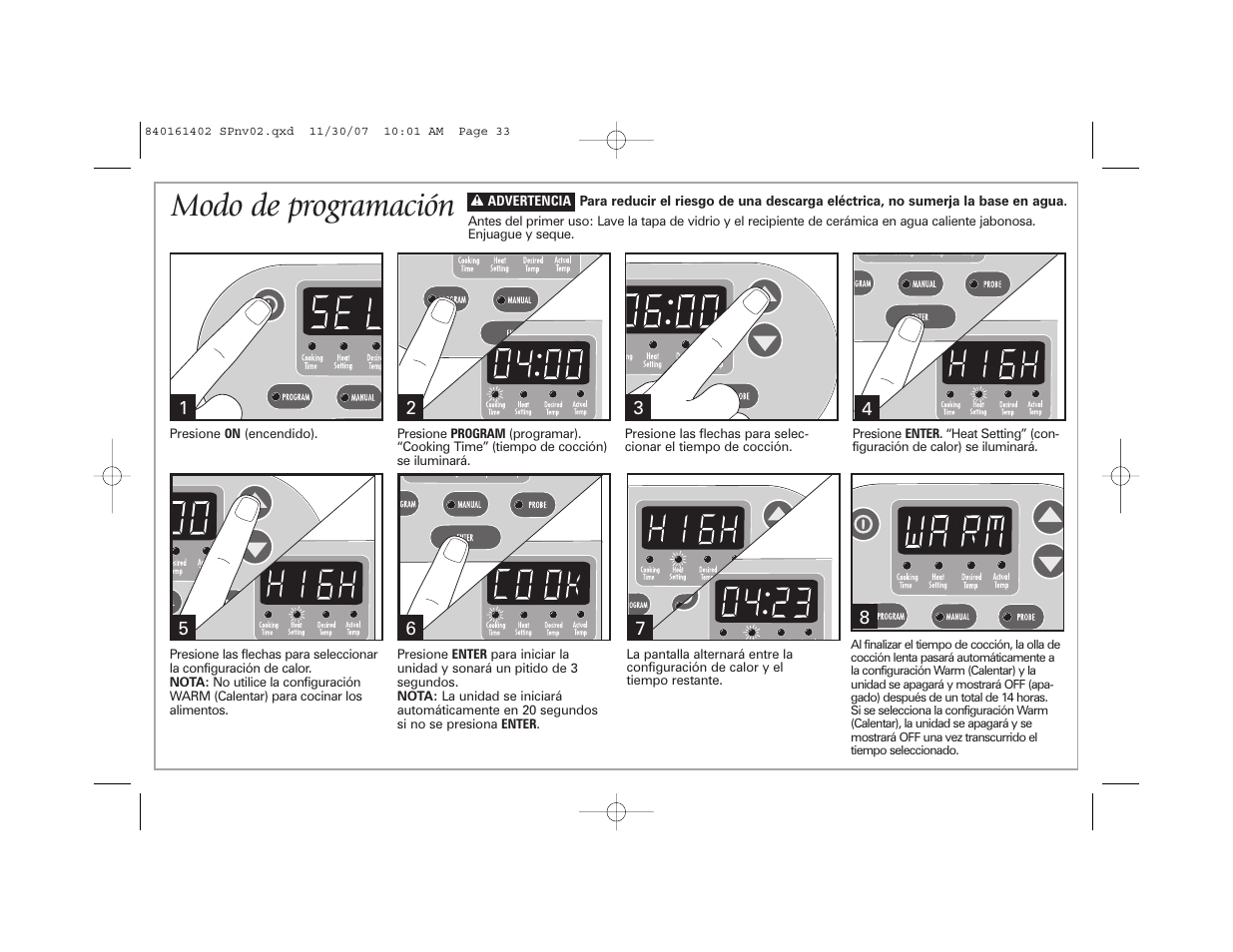Modo de programación | Hamilton Beach 840161402 User Manual | Page 33 / 44