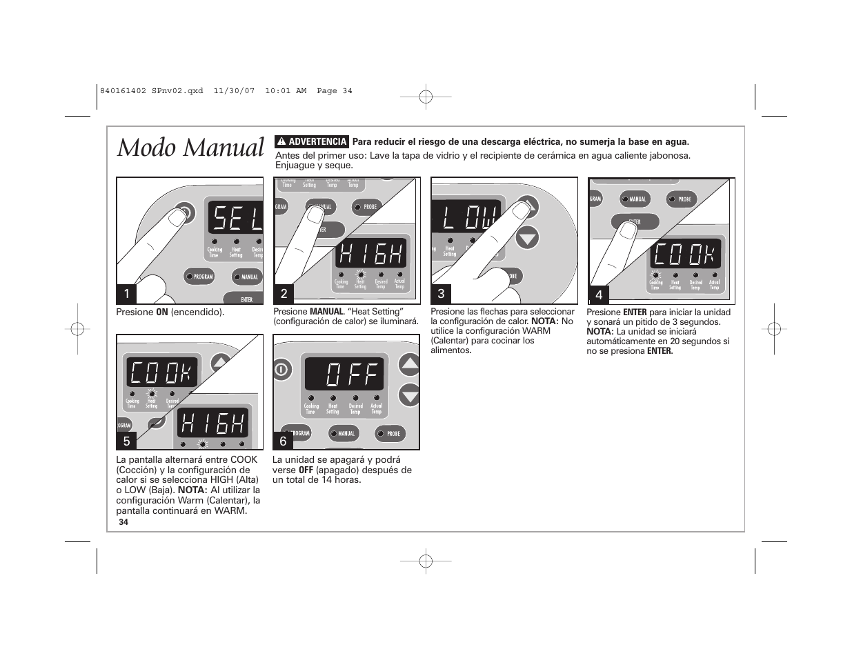 Modo manual | Hamilton Beach 840161402 User Manual | Page 34 / 44