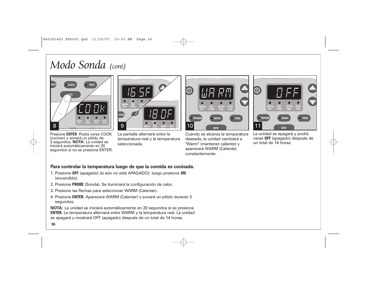 Modo sonda, Cont) | Hamilton Beach 840161402 User Manual | Page 36 / 44