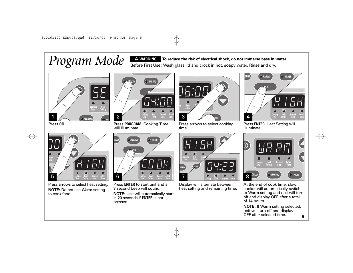 Program mode | Hamilton Beach 840161402 User Manual | Page 5 / 44