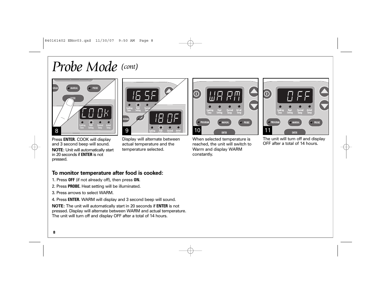Probe mode, Cont) | Hamilton Beach 840161402 User Manual | Page 8 / 44