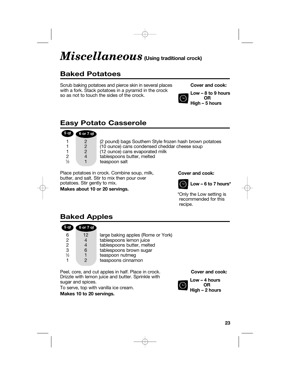 Miscellaneous, Easy potato casserole, Baked apples | Baked potatoes | Hamilton Beach 33158 User Manual | Page 23 / 36