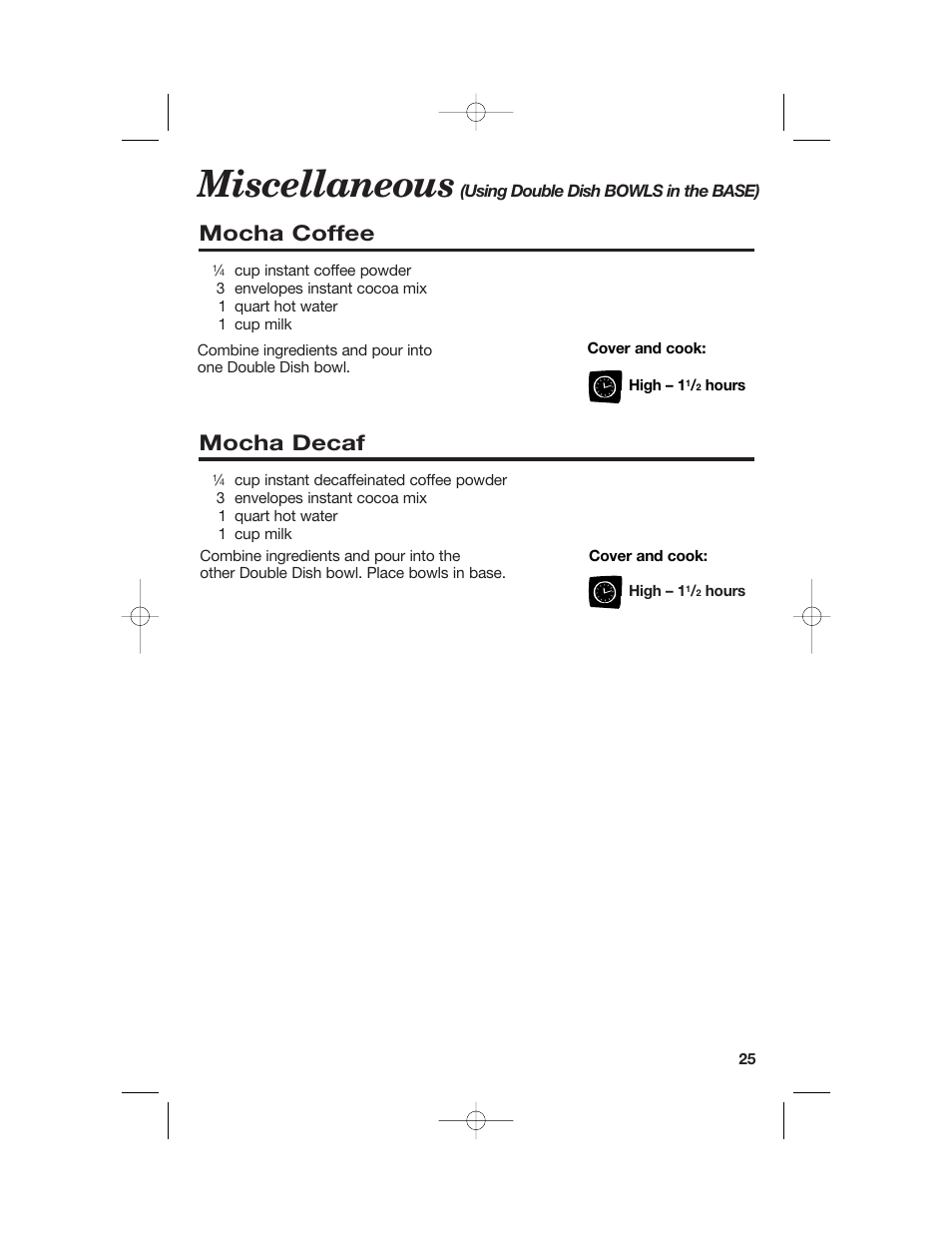 Miscellaneous, Mocha coffee, Mocha decaf | Hamilton Beach 33158 User Manual | Page 25 / 36