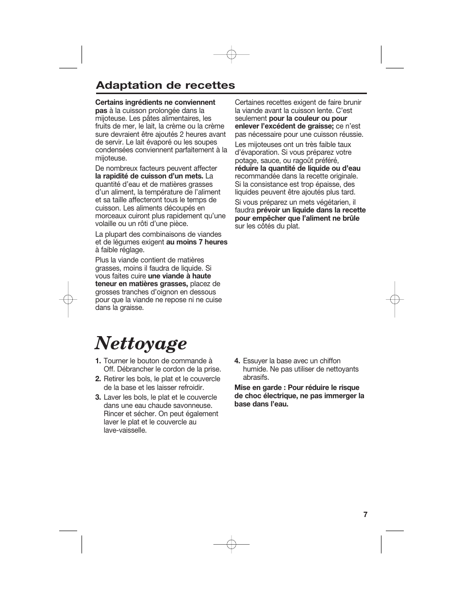 Nettoyage, Adaptation de recettes | Hamilton Beach 33158 User Manual | Page 33 / 36