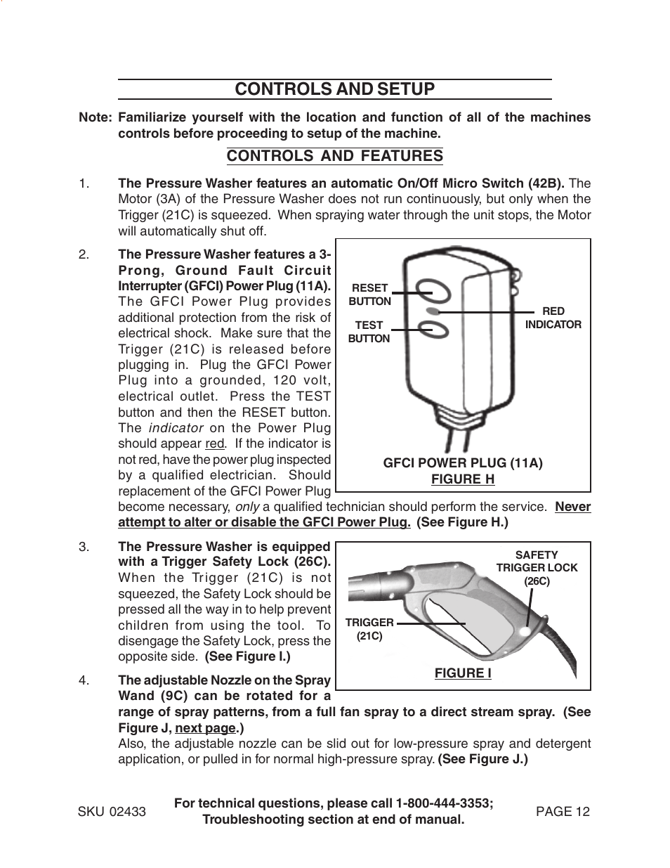 Controls and setup, Controls and features | Harbor Freight Tools 2433 User Manual | Page 12 / 24