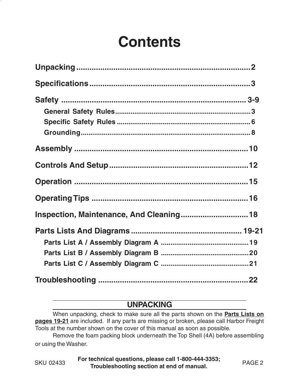 Harbor Freight Tools 2433 User Manual | Page 2 / 24