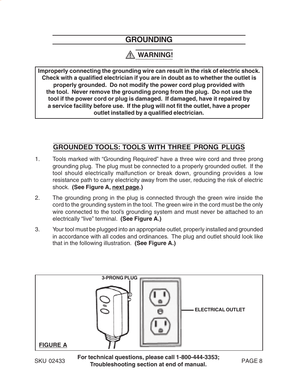 Grounding | Harbor Freight Tools 2433 User Manual | Page 8 / 24