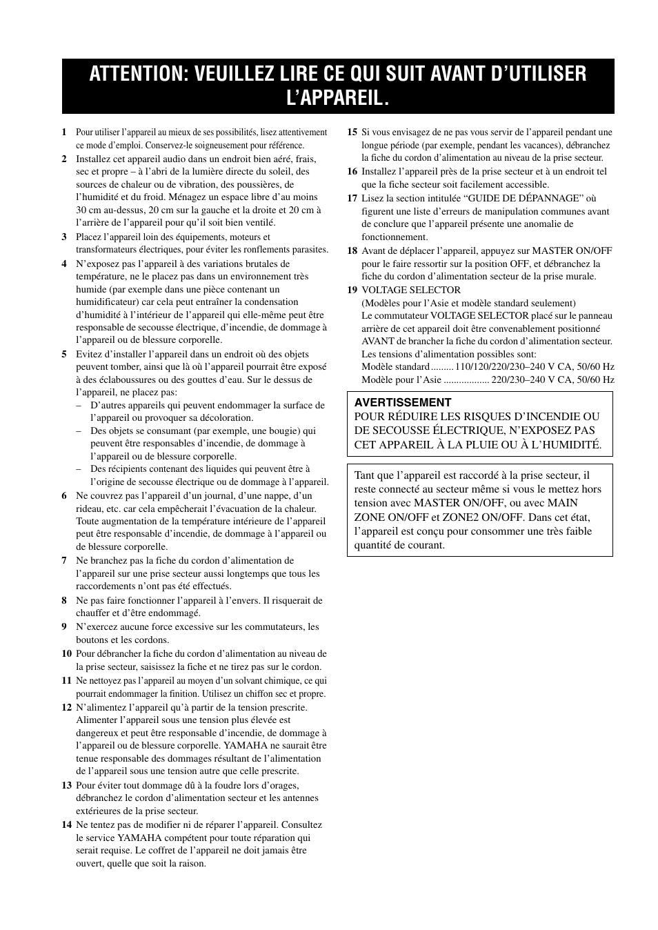 Français | Yamaha RX-497 User Manual | Page 42 / 243