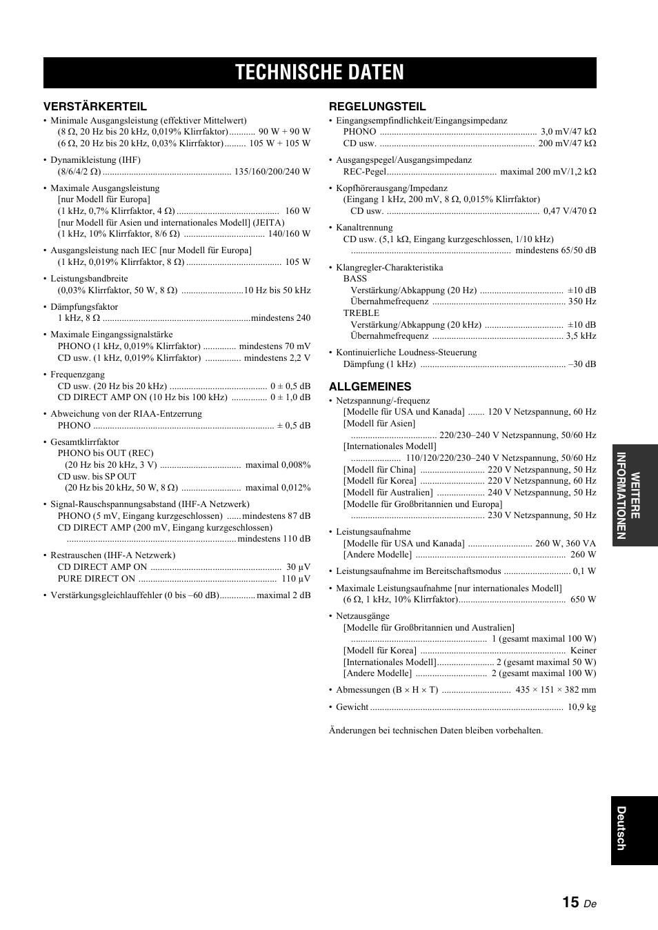 Technische daten | Yamaha A-S700 User Manual | Page 53 / 144