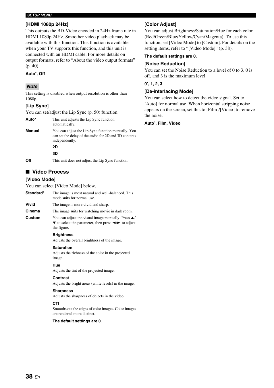 Video process | Yamaha BRX-610 User Manual | Page 40 / 225