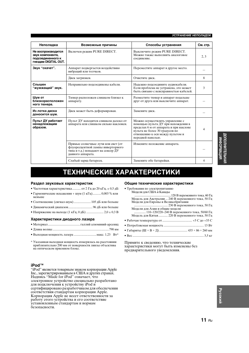 Технические характеристики, Технические, Характеристики | Yamaha CD-S300 User Manual | Page 99 / 108