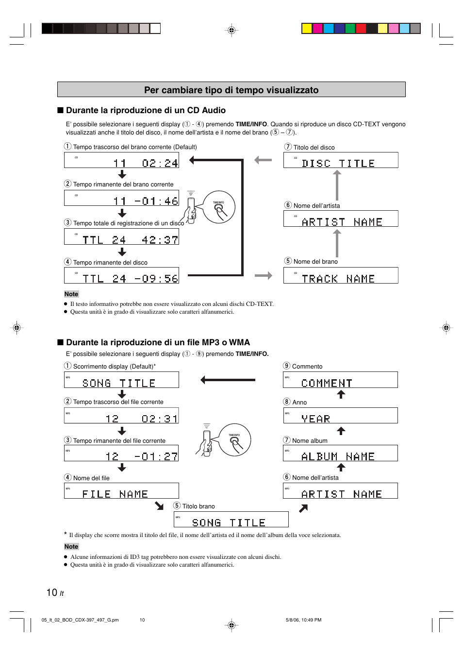 Per cambiare tipo di tempo visualizzato | Yamaha CDX-497 User Manual | Page 112 / 228