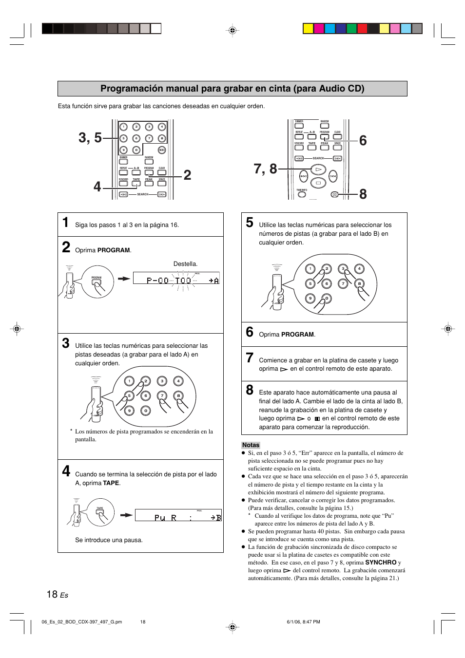 Programación manual para grabar en cinta | Yamaha CDX-497 User Manual | Page 145 / 228