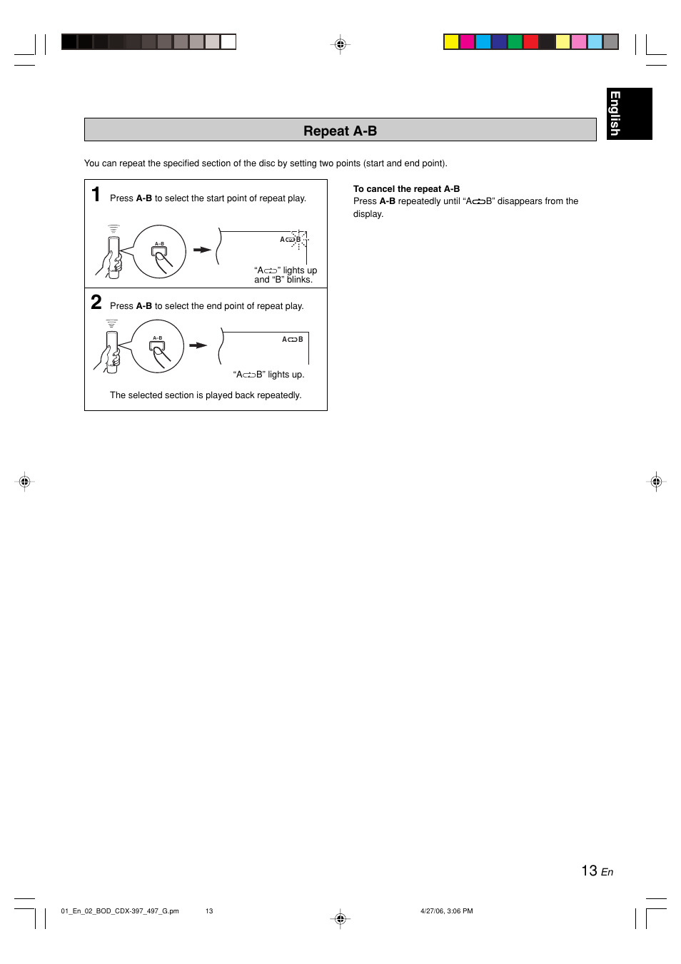 Repeat a-b, English | Yamaha CDX-497 User Manual | Page 15 / 228