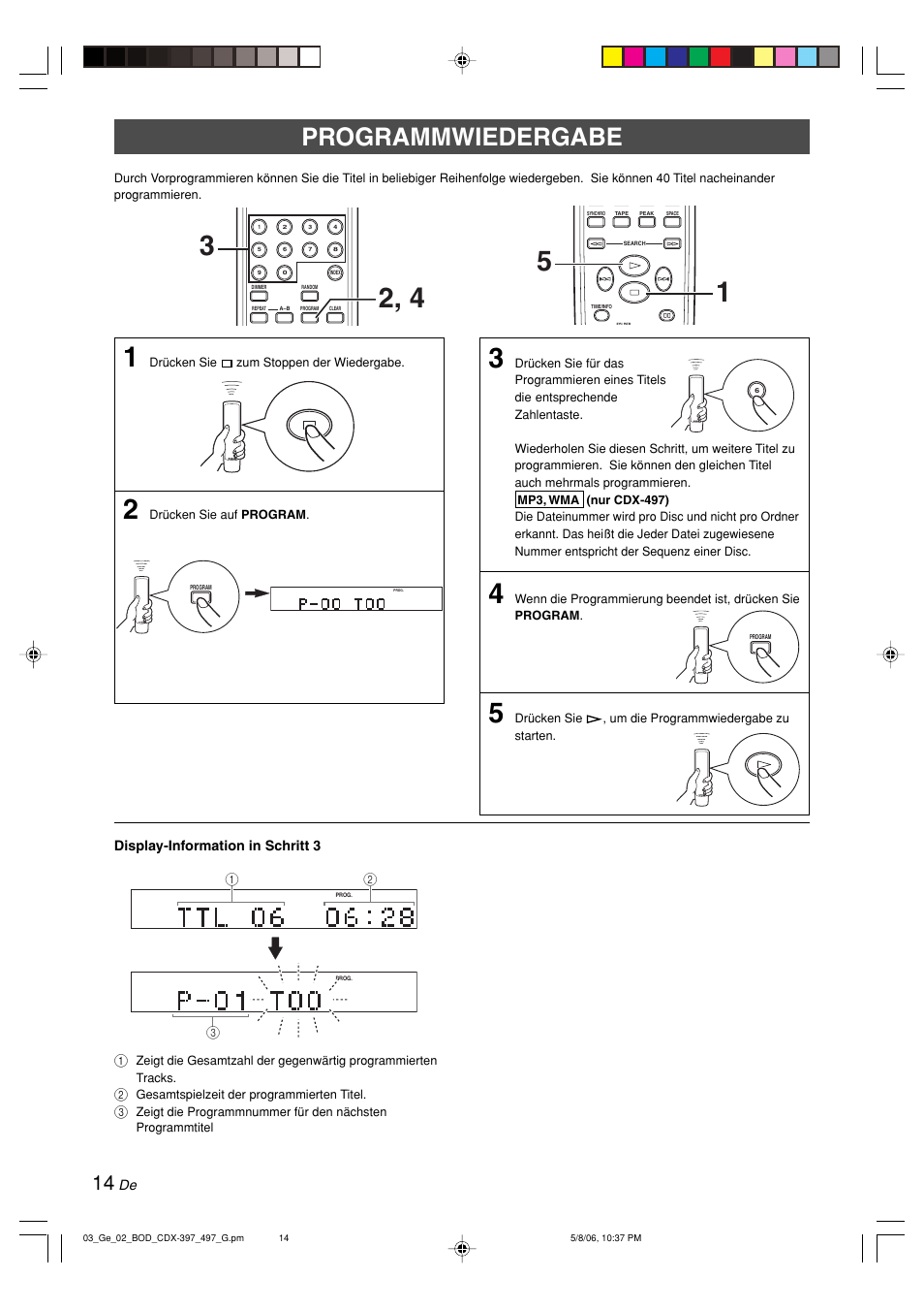 Programmwiedergabe | Yamaha CDX-497 User Manual | Page 66 / 228