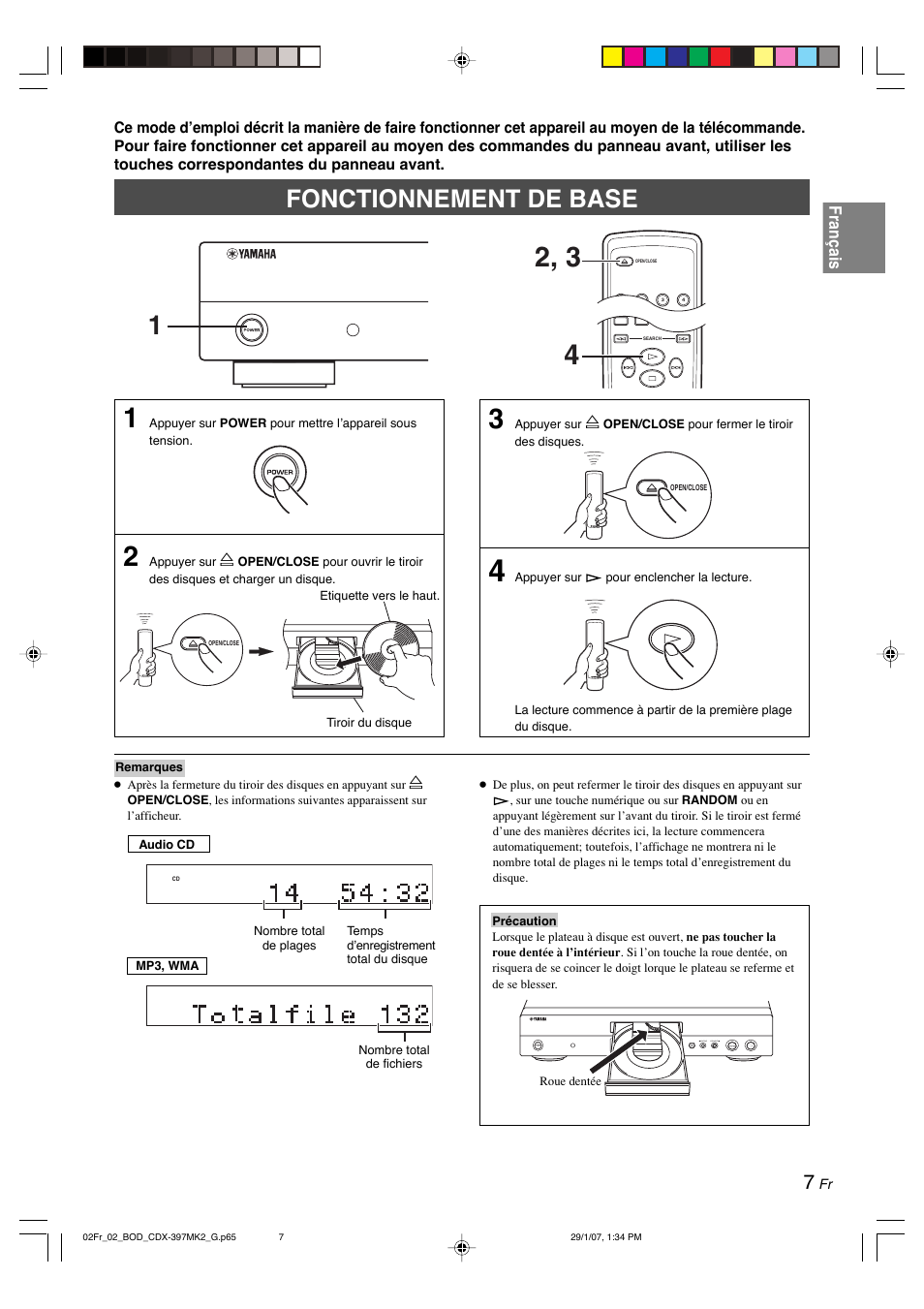 Fonctionnement de base, Français | Yamaha CDX-397MK2 User Manual | Page 34 / 228