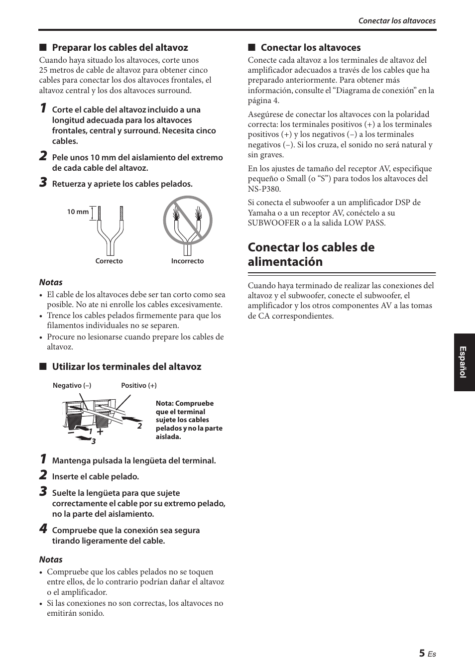 Conectar los cables de alimentación | Yamaha NS-P380 User Manual | Page 59 / 84