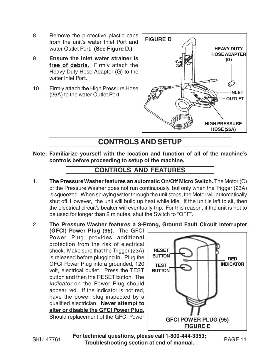 Controls and setup, Controls and features | Harbor Freight Tools 47761 User Manual | Page 11 / 24