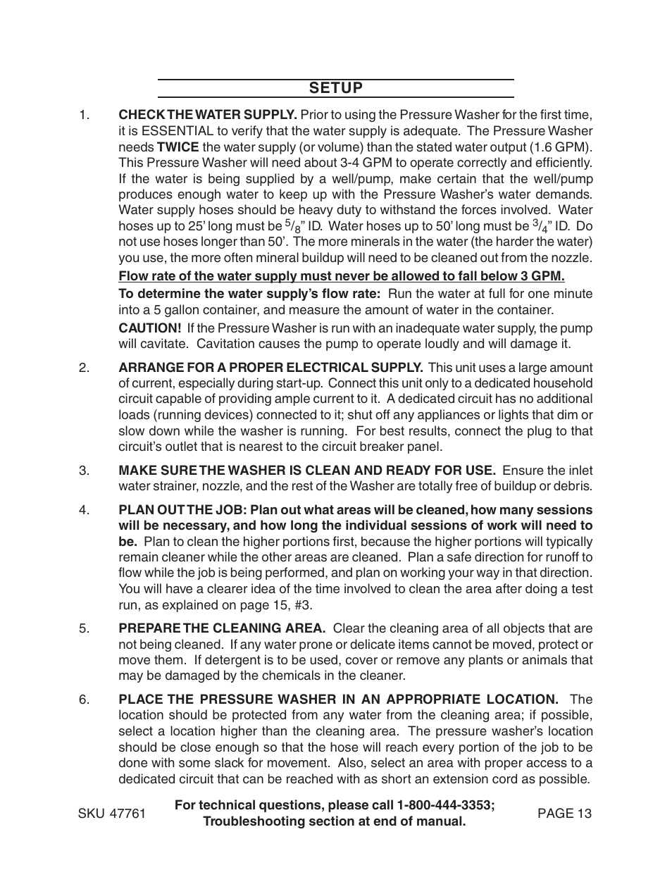 Setup | Harbor Freight Tools 47761 User Manual | Page 13 / 24