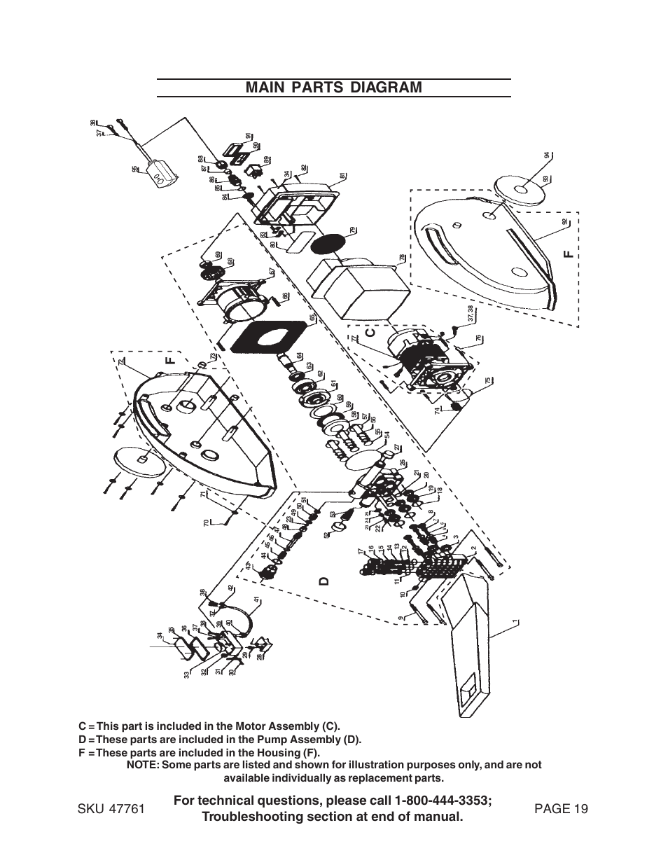 Main parts diagram, Df f c | Harbor Freight Tools 47761 User Manual | Page 19 / 24