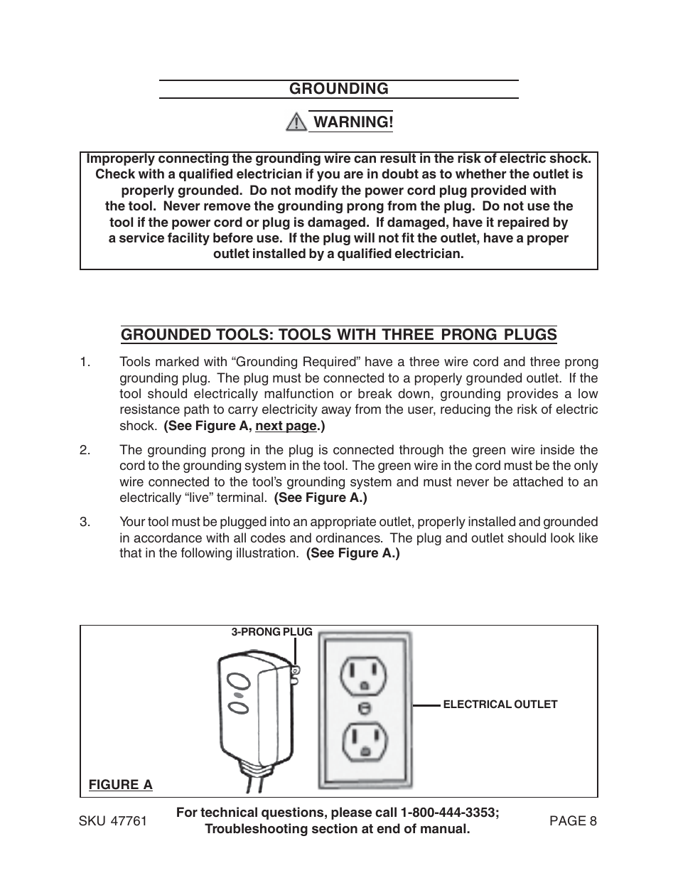 Grounding | Harbor Freight Tools 47761 User Manual | Page 8 / 24