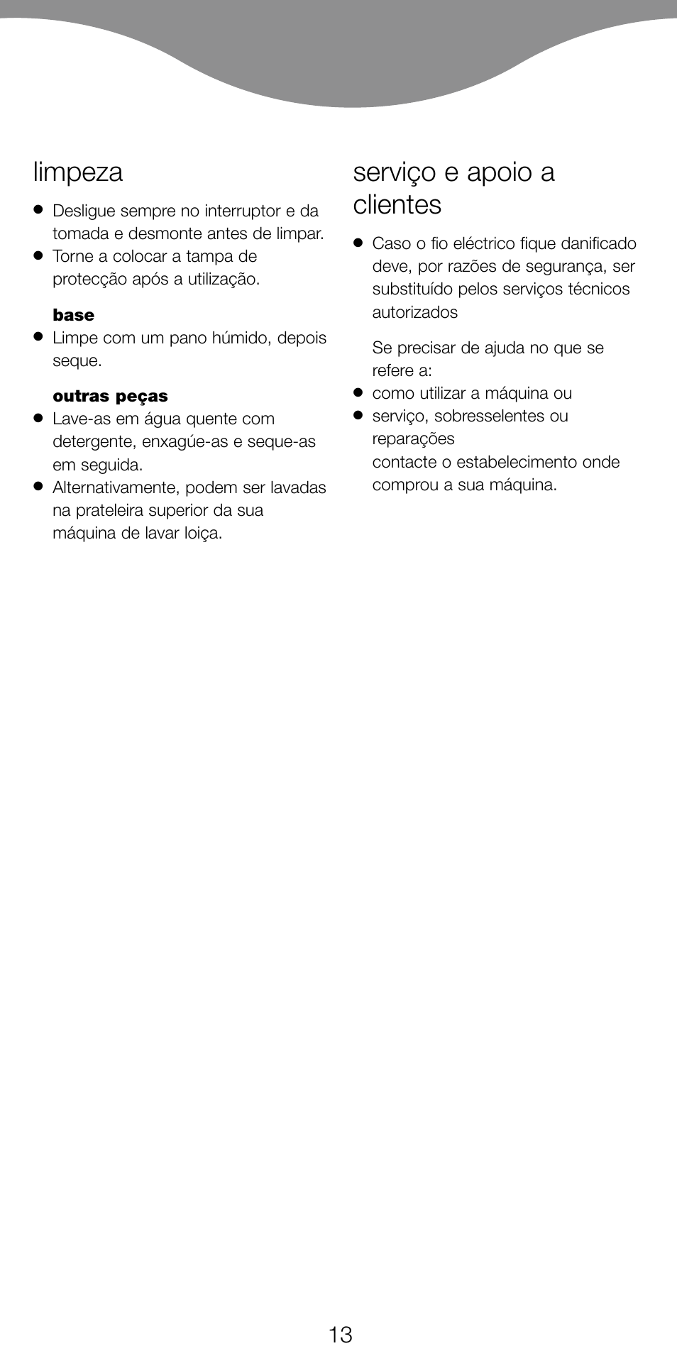 Serviço e apoio a clientes, Limpeza | Kenwood JE270 User Manual | Page 15 / 40